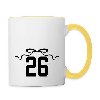 Nummer 26 Knoten - 26. Jahrestag - Tasse zweifarbig - Weiß/Gelb - Rechts