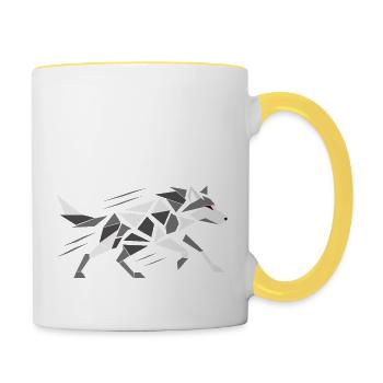 T-shirt loup géométrique | Design Brutalis - Mug contrasté - blanc/jaune - Droite