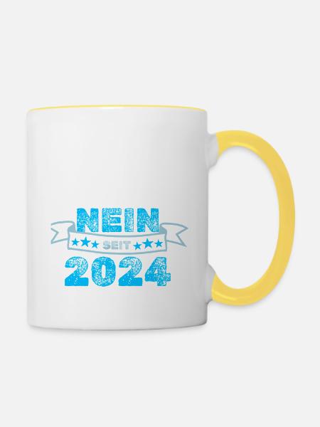 Niemals 2024 - Tasse zweifarbig - Weiß/Gelb