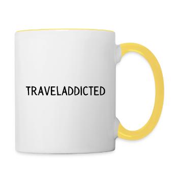 Traveladdicted - Tasse zweifarbig - Weiß/Gelb - Rechts