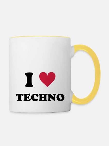I LOVE TECHNO - Tasse zweifarbig - Weiß/Gelb