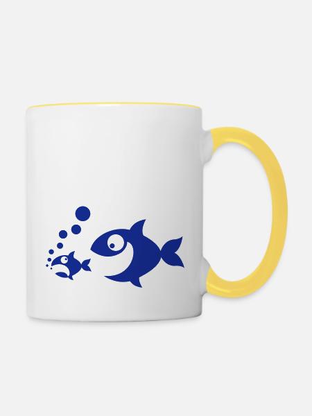 Fischfutter - Tasse zweifarbig - Weiß/Gelb
