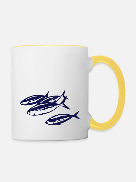 kleiner fischschwarm - Tasse zweifarbig - Weiß/Gelb