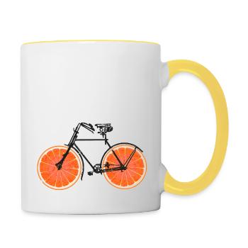 Fahrrad Orangen Früchte Velo Fahrräder Urbanbike - Tasse zweifarbig - Weiß/Gelb - Rechts
