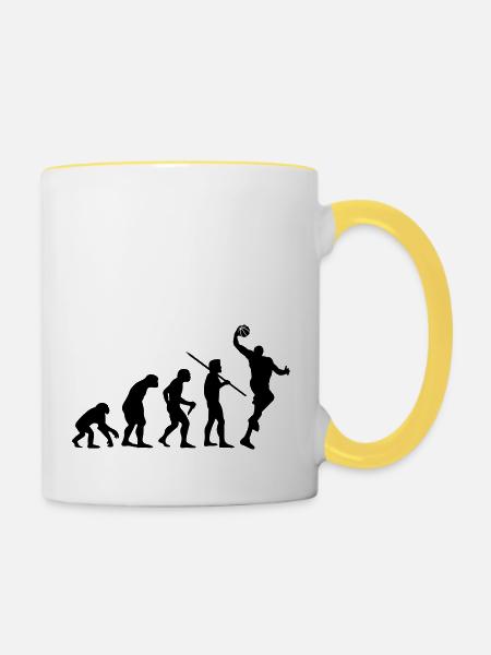 Evolution des Menschen - Basketball - Tasse zweifarbig - Weiß/Gelb