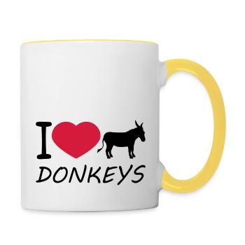 text i love love heart donkey horse pony small pack - Contrasting Mug - white/yellow - Right