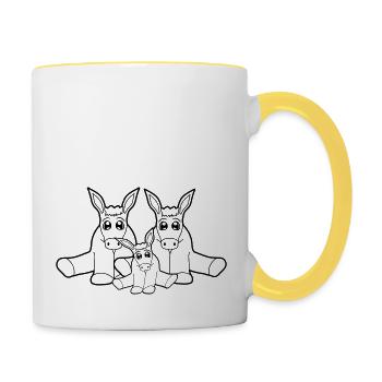 family couple offspring young mum dad small baby - Contrasting Mug - white/yellow - Right