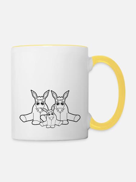 famille couple progéniture jeune maman papa petit bébé - Mug contrasté - blanc/jaune