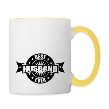 schwarz auszeichnung rund kreis siegel banner stem - Tasse zweifarbig - Weiß/Gelb - Rechts