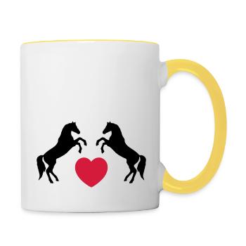 Two wild horses with heart - this design lets you - Contrasting Mug - white/yellow - Right