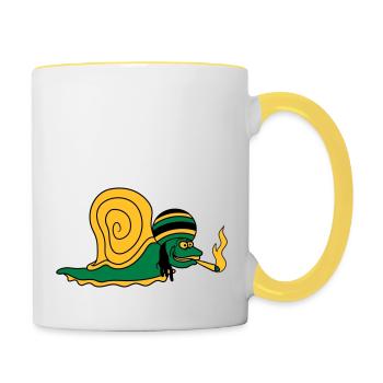kiffer kiffen joint drugs smoking jamaica raggae - Contrasting Mug - white/yellow - Right