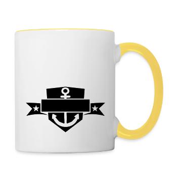 banner schild wappen text name geankert anker werf - Tasse zweifarbig - Weiß/Gelb - Rechts