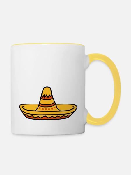Sombrero fête chapeau Amérique du Sud Mexique Mexique - Mug contrasté - blanc/jaune