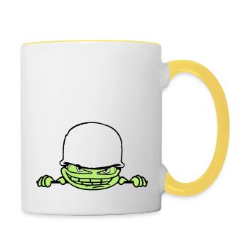 wall wall face head soldier camouflage war ar - Contrasting Mug - white/yellow - Right
