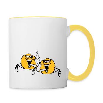 2 friends team couple stoned kiffen kiffer stoned h - Contrasting Mug - white/yellow - Right