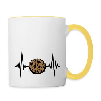 heart rate frequency pulse cookie biscuit chocolate delicious - Contrasting Mug - white/yellow - Right