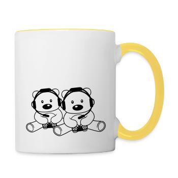 team 2 friends couple duo gamble gamer console contr - Contrasting Mug - white/yellow - Right