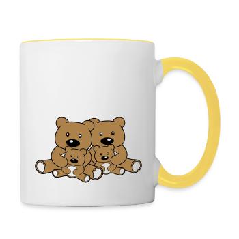 family siblings children dad mum baby cub l - Contrasting Mug - white/yellow - Right