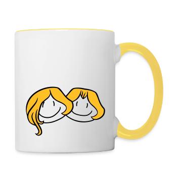 sisters head face girlfriend 2 friends team ge - Contrasting Mug - white/yellow - Right