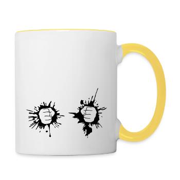 2 haende tropfen klecks farbe graffiti faust hand - Tasse zweifarbig - Weiß/Gelb - Rechts
