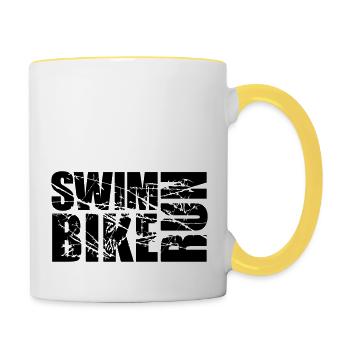 scratch tears stamp swim bike run text logo tria - Contrasting Mug - white/yellow - Right