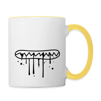 bave cracher manger faim visage mordre zaeh - Mug contrasté - blanc/jaune - Droite