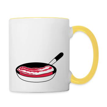 pan fry bacon ham meat delicious hung - Contrasting Mug - white/yellow - Right