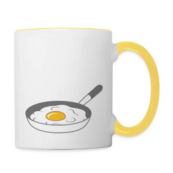 frying pan fried egg cooking roast eat egg yolk - Contrasting Mug - white/yellow - Right