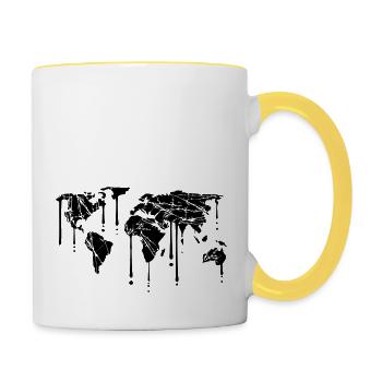 graffiti tropfen kratzer erde globus karte risse p - Tasse zweifarbig - Weiß/Gelb - Rechts