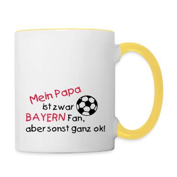 Mein Papa ist Bayern Fan - Tasse zweifarbig - Weiß/Gelb - Rechts