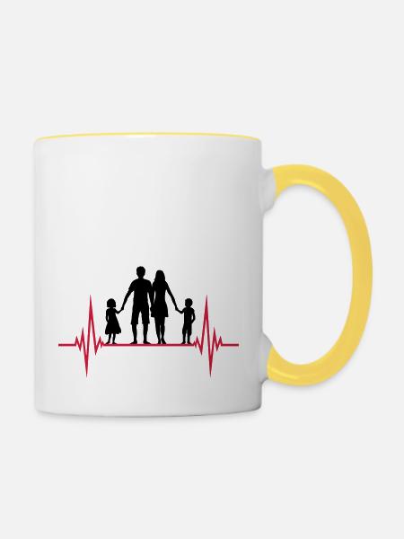 fréquence famille pouls pouls jour de pères 2 enfants - Mug contrasté - blanc/jaune