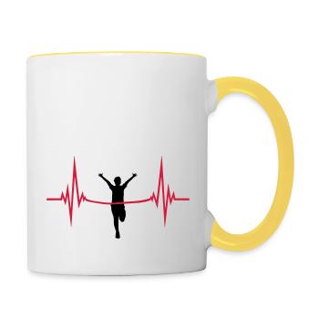 puls herzschlag frequenz zieleinlauf rotes band zi - Tasse zweifarbig - Weiß/Gelb - Rechts