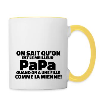 On sait qu'on est la meilleure papa ...quand on a1 - Mug contrasté - blanc/jaune - Droite