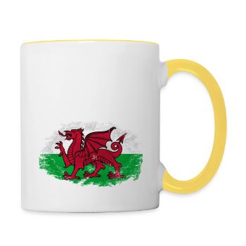 Wales Flag - Vintage Look - Tasse zweifarbig - Weiß/Gelb - Rechts
