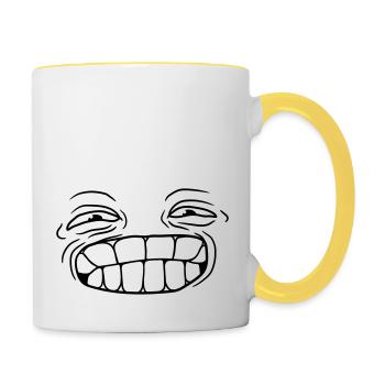 dessin animé sourire drôle visage tête yeux bouche zae - Mug contrasté - blanc/jaune - Droite
