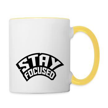 Stay focused bent cool symbol design logo logo - Contrasting Mug - white/yellow - Right