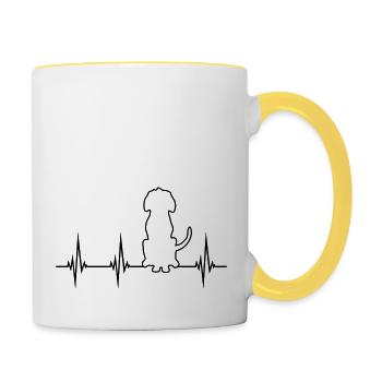 EKG sitzender hund frequenz herzschlag puls umriss - Tasse zweifarbig - Weiß/Gelb - Rechts