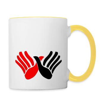 Albania Hands Red and Black - Mug contrasté - blanc/jaune - Droite