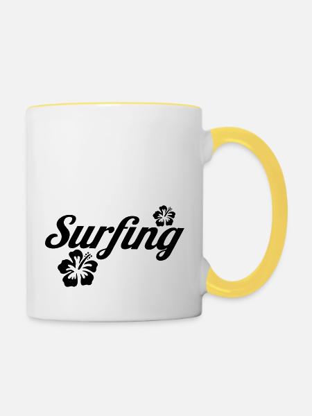 surfing - Tasse zweifarbig - Weiß/Gelb