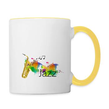 Beau design jazz pour les fans de jazz et les saxophonistes - Mug contrasté - blanc/jaune - Droite