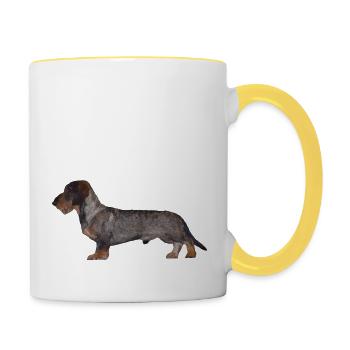 Idée cadeau teckel teckel poilu - Mug contrasté - blanc/jaune - Droite