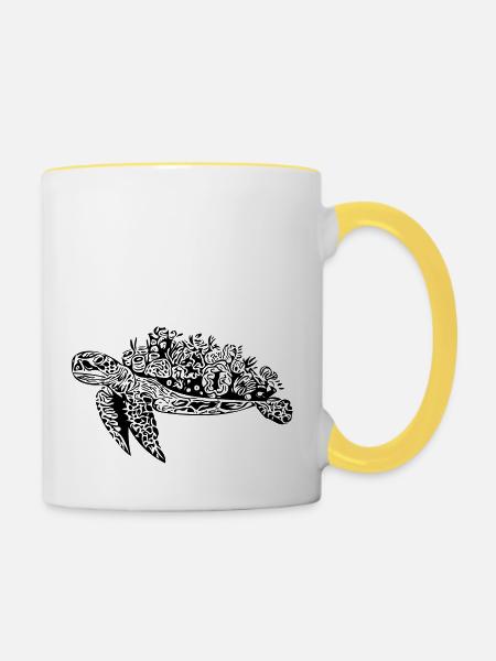 Schildkröte - Vector Style - Tasse zweifarbig - Weiß/Gelb