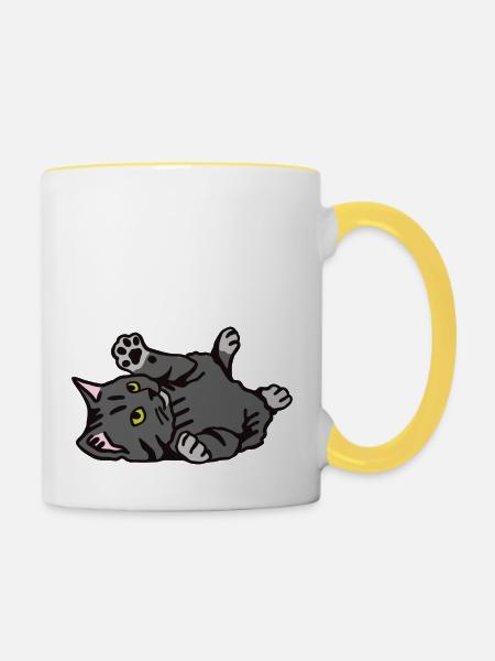 Katzenbaby - Tasse zweifarbig - Weiß/Gelb
