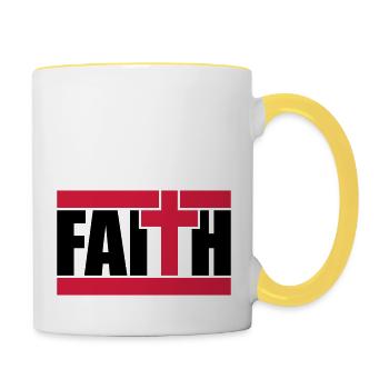 Religion Logo Text - Tasse zweifarbig - Weiß/Gelb - Rechts