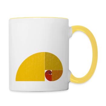 Heilige Geometrie Fibonacci, Goldene Spirale - Tasse zweifarbig - Weiß/Gelb - Rechts