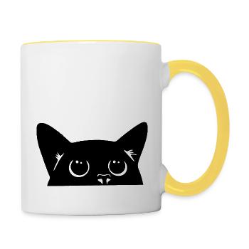 black cat, cute cat - Mug contrasté - blanc/jaune - Droite
