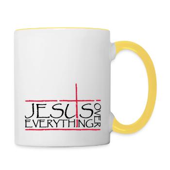 Jésus sur tout - Mug contrasté - blanc/jaune - Droite