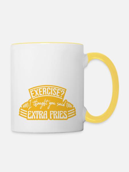 Exercise Extra Fries Zitat - Tasse zweifarbig - Weiß/Gelb