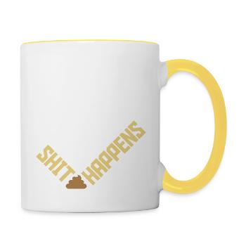 Shit happens humor quote - Contrasting Mug - white/yellow - Right