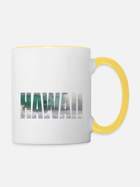 hawaii surfing - Tasse zweifarbig - Weiß/Gelb